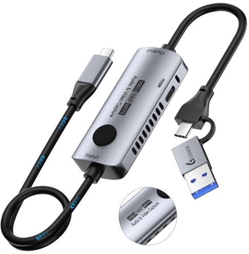 Guermok USB3.0 Video Capture Karte, PD 100W Fast Charge 2K@30Hz USB C zu USB-A/C Capture Karte, 4K USBC Capture Geräte für Quest MacOS PC Switch, Steam, Phone Pad, Live Gaming Streaming