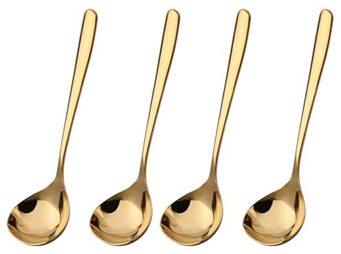 BYYLECL Louche à soupe de 20 ou 17 cm - Petite louche dorée - Cuillère à soupe argentée - Louche à sauce en acier inoxydable - Louche à sauce 3 - Doré