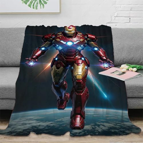 Iron Man 3D Druck Superhero Couchdecke Sofadecke Fleecedecke Wohndecken Flauschig Warm Kuscheldecke Tagesdecke Bett Decken Weichen Flauschig Für Mädchen Jungen 50x60inch(127x152cm)