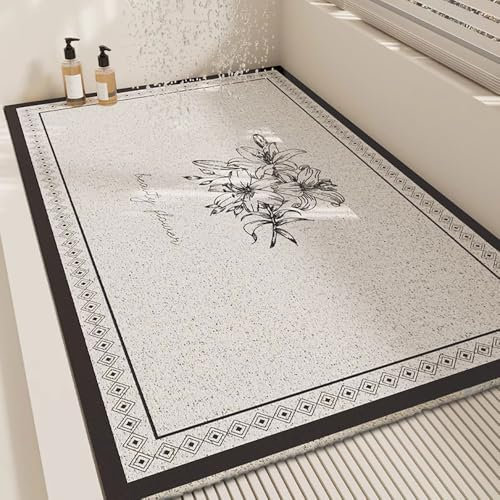 Surwin Tapis de Douche Antiderapant, Tapis de Bain de Massage en Doux PVC Luffa, Moderne Style Tapis de Baignoire Antidérapant avec Trous de Drainage pour Zones Humides (80x120cm,Fleur)