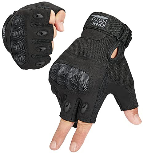 KEMIMOTO Taktische Handschuhe, Motorradhandschuhe, Militär Einsatzhandschuhe mit Kohlefaser Knöchelprotektor und Touchscreen, Atmungsaktiv, Halbfinger, für Bushcraft, Motorrad, Jagd und Security