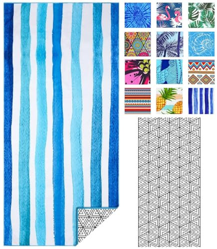 IGINOA Strandtuch XXL Microfaser Strand Handtuch Blau Gestreift 180x90 Badetuch Groß Schnelltrocknendes Strandhandtuch Damen Dünn Leicht Microfasertuch Strandtücher Mädchen Beach Bath Towel