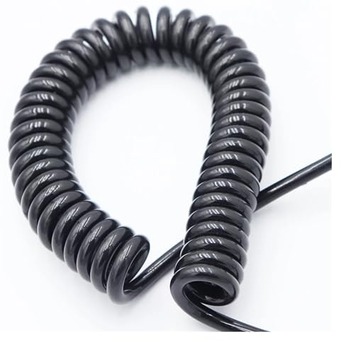 Câble spiralé à ressort noir à 4 conducteurs, câble télescopique 22/20/18/17/15/13 AWG, fil de 0,3 mm² à 2,5 mm², extensible de 1 à 5 mètres, câble rétractable extensible(Stretch 3Meters,4C 20AWG 0.5m