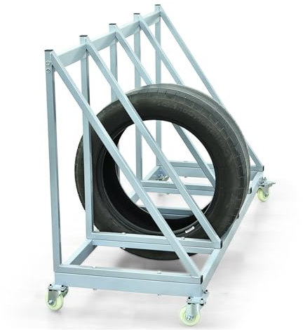 SnamicE Carrello Porta Pneumatici Mobile per Officina Auto, Supporto Portatile per Pneumatici di scorta/Neve/Estivi, per Garage/Cantina/capannone, Contiene 4 pneum,