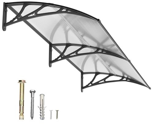 Auvent pour Porte d'entrée 150x80cm,Toit Marquise Abri en Polycarbonate Protection Contre Pluie,UV et la Neige Support Robuste en ABS Durable