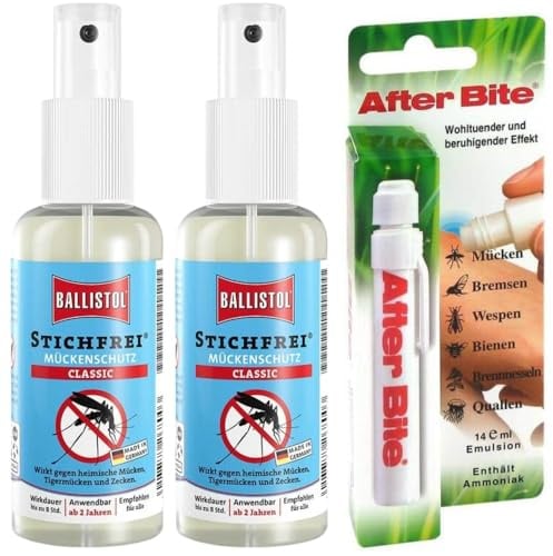 BALLISTOL Set – 2x Stichfrei Mückenschutz Classic 100 ml + After Bite | Schutz vor Mücken und Zecken + schnelle Hilfe bei Insektenstichen