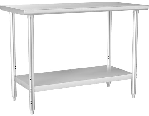 HARDURA Edelstahltisch 61×122 cm Vorbereitungstisch aus Metall mit Verstellbarer Unterablage für Geschäftsküche, Haushalt und Hotel