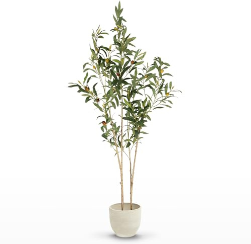 MAIA SHOP Olivo Artificial Flair 150 cm - Árbol Realista de Interior | Olivo Artificial con Tronco Natural y Aceitunas para Salón Recibidor Oficina - Maceta Negra Incluida