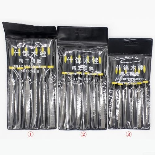 6-teiliges Nadelfeilen-Set aus Karbonstahl mit ergonomischen Griffen für Holz, Metall, Glas, Stein, Feilen und Schleifen von Holzbearbeitung, Handwerkzeug-Set (5 × 180 mm)