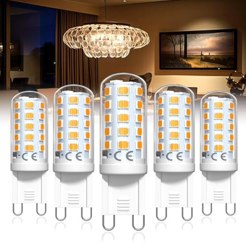 G9 LED Lampe Warmweiß 2200K Bernsteinlicht, G9 Glühbirne, 4W 300LM Ersatz 40W Halogenlampe, G9 Leuchtmittel Birnen, Nicht Dimmbar, LED Energiesparlampen für Kronleuchter, Tisch & Stehlampen, 5 Stück