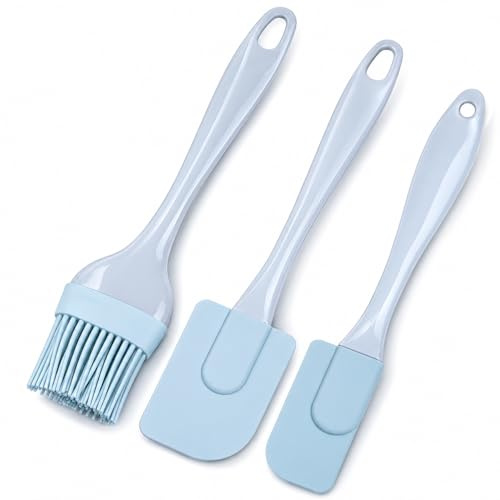 3Piece Silicone Spatula Set, Heat-Resistant Rubber Spatulas for Cooking and Baking, Non-Stick Friendly Silicone Kitchen Utensils, Grey Mixing Spoons and Scraper Tools with Handles