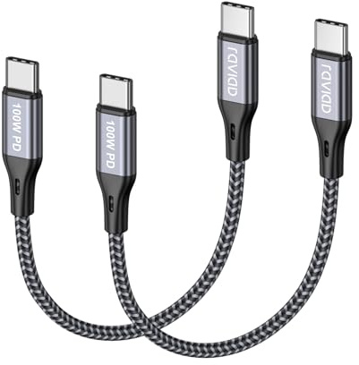 RAVIAD 100W Cable USB C Carga Rápida 15CM 2Pack Cable USB C a USB C Corto
