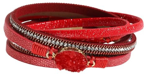 Karma NH10637490 Wickelarmband bunt PU Leder 39 cm Armband Damenarmband Lederarmband modern Magnetverschluss Zirkon Geschenk für Sie (Rot)