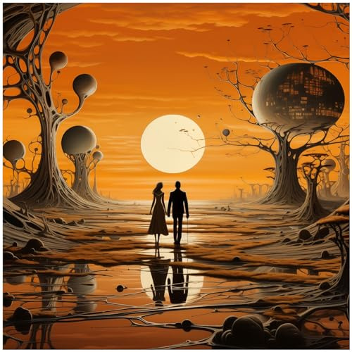 Wallario Memoboard aus Glas mit Motiv, Magnet-Tafel in 50 x 50 cm in Premium Qualität Sonnenuntergang in Einer fremden Welt