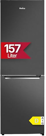 Amica Kühl-Gefrierkombination freistehend 157L FrostControl 144x47,4x49,5 cm LED‑Beleuchtung Elektronische Steuerung Kuehlschrank AKG 3846 S - Schwarz Edelstahloptik