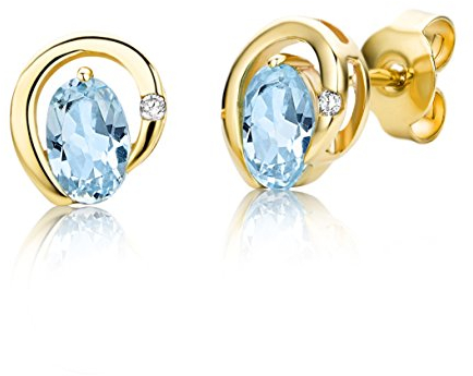 Miore Ohrringe Damen Gelbgold 9 Karat / 375 Gold Ohrstecker Blauer Topas mit Diamant Brillianten
