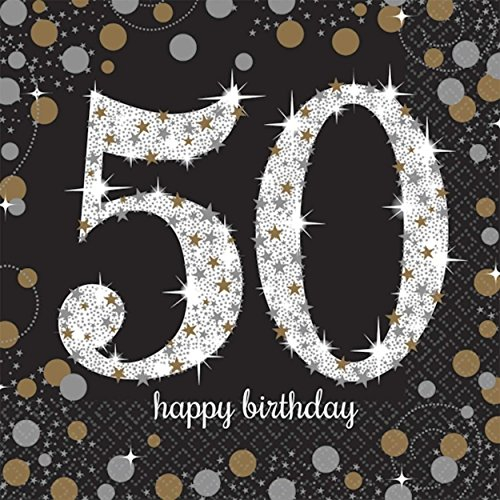 Gold Sparking Celebration 50th Birthday Napkins Black & Gold