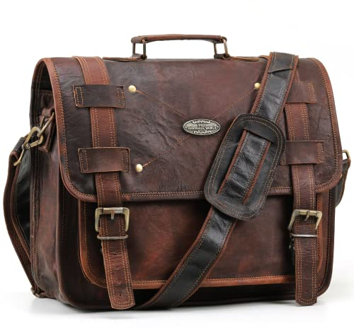 Handmade World Leder-Kuriertasche für Laptop, Computer, Herren, Vintage-Stil, handgefertigt, Braun, 27,9 x 38,1 cm