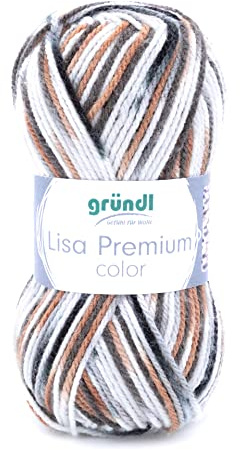 Gründl Lisa Premium Color, 1 x 50 g, Schwarz-Grau-Weiß-Color | Garn zum Stricken mit Farbverlauf - Häkelgarn - Weich und hautfreundlich - 100% Polyacryl - 133 m - Nadelstärke 3,5-4,5