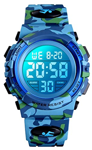 Dayllon Digitaluhr Kinder Uhren für Jungen Armbanduhr Kinder Outdoor Sport 50M Wasserdicht Elektronische 12/24 H Wecker Stoppuhr/Kalender/LED-Licht/Datum Junge Mädchen Blue X(8-15 Year Old)