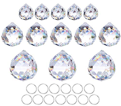 Crystalsuncatcher 20 mm/30 mm/40 mm klare Kristallkugel-Prismen, Kronleuchter, Lampen, Tropfen, hängende Prismen, Teile, Sonnenfänger, Regenbogen-Maker, Heimdekoration, 13 Stück