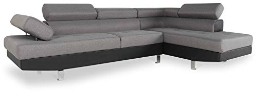 INTENSE DECO Canapé d'angle Droit avec têtières relevables Charly Gris et Noir