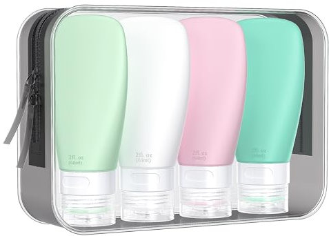Portable Travel Bottles, INSFIT TSA Carry On Approved Toiletries Containers, 60ml Leak Proof Squeezable Silicone Tubes, Refillable Travel Accessories for Shampoo Body Wash Liquids 4 Pack