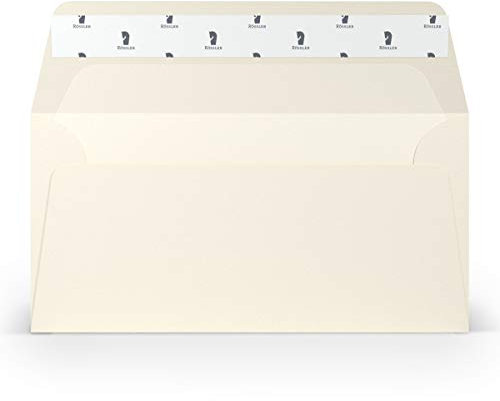 PAPERADO 50 Briefumschläge DIN lang/DL Haftklebung mit Seidenfutter - Ivory gerippt Creme - 100 g/m² Kuvert ohne Fenster 22 x 11 cm - Umschläge mit Haftklebung breite Klappe