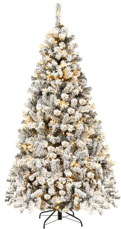GOPLUS Künstlicher Weihnachtsbaum mit Schnee und Beleuchtung, 180/225cm Tannenbaum künstlich mit PVC Nadeln, Christbaum mit Klappständer, Christmas Tree für Weihnachten (180 cm)