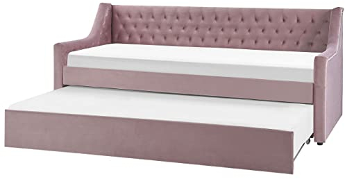 Lit Gigogne 90 x 200 cm Rembourré en Velours Rose et Capitonné au Style Glamour Idéal pour Enfant Chambre à Coucher ou Chambre d'Adolescent Beliani