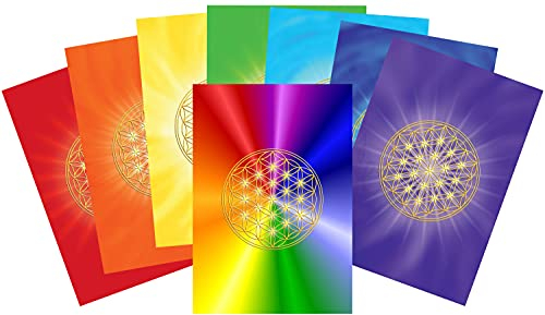 atalantes spirit Blume des Lebens Postkarten 7+1 Stück - 7 Chakrenfarben + 1 Rainbow - Größe >A6 12 x 17,5cm