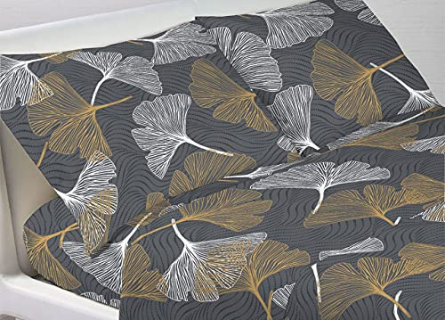 BIANCHERIAWEB Bettwäsche-Set aus 100 % Baumwolle, hergestellt in Italien, modernes Design Ginko, französische Blätter, Gelb