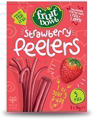 Fruit Bowl Strawberry Peelers, Made with Real Fruit and Naturally Sweet Fruit Peelers, Healthy Snack Box, Pack of 5 x 16 grams
