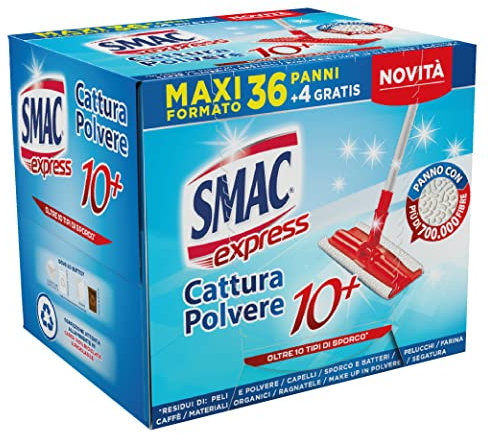 Smac Express - Chiffons de poussière 10 +, compatibles avec chaque balai, 40 pages, capture et retenir la poussière, la saleté et les bactéries, tous les sols et les surfaces, durable, maxi format, 36