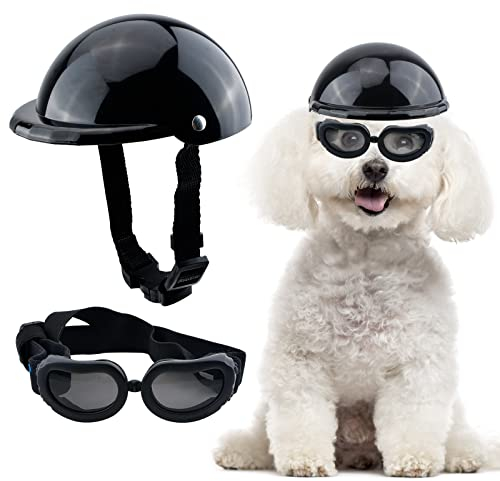 HACRAHO Haustierhelm Und Schutzbrillen-Set, 2 Stück Helm Und Sonnenbrille Haustiermütze Schutzhelm Entzückende Welpenbrille Für Kleine Haustiere, Fünf Zoll