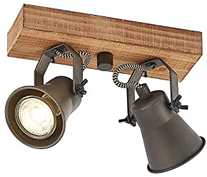 Lindby Strahler Grandesa (Retro, Vintage Antik) aus Holz (2 flammig GU10) - Deckenleuchte Deckenspot Spot Lampe Deckenlamoe Wohnzimmerleuchte