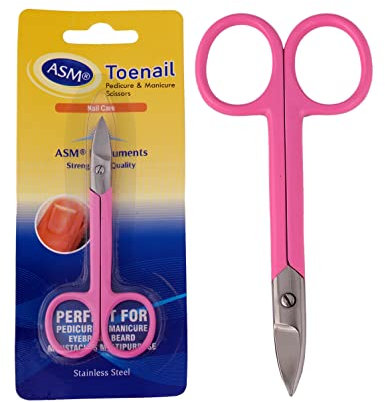 ASM® Toe Nail Scissors Ingrown Toenail Treatment - Heavy Duty Stainless Steel Beauty Cuticle Scissor for Fingernails, Nose, Beard & Eyebrow Scissors - Perfect Gifts for Women & Men (Pink)