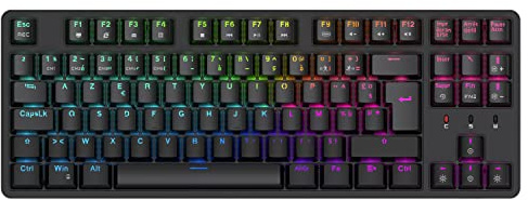 CIY X77 Teclado mecánico RGB retroiluminado, Teclado Gaming con Cable con Interruptor Azul, AZERTY francés, 88 Teclas Anti-Fantasma, Hot swappable, para Windows PC (Blanco) (X77-FR-BB)
