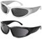 Pro Acme Sonnenbrille Herren Sport Fahrradbrille Y2K Sonnenbrille UV400 Sportbrille für Damen Futuristische Sonnenbrille (B3 Silber Rahmen Grau Linse + Schwarz Rahmen Grau Linse)
