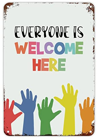 First Day of School Metal Sign everyone Is Welcome Here Schilder Welcome Back to School Metal Sign Classroom Decor Rainbow Floral Pencil Fun Doodle Vintage School Signs for Kids Teacher 30,5 x 20,3 cm