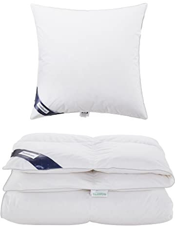 Heidelberger Bettwaren Bettdecke 135x200 cm mit Kissen 80x80 cm | Winterdecke, Schlafdecke, Daunendecke mit Karo-Steppung | atmungsaktiv, hautfreundlich, hypoallergen | Serie Schweden