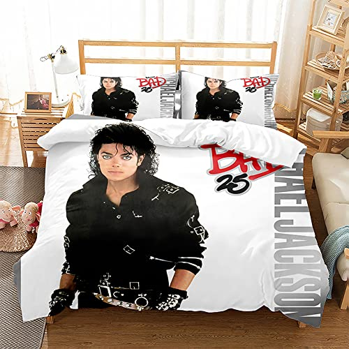 Ste-X Bettbezug-Set, 3-teiliges Michael Jackson-Bettwäsche-Set, Weiche Mikrofaser, Pflegeleicht, Bettbezug Mit 2 Kissenbezügen, Für Teenager, Mädchen, Kinder, Wende-Bettwäsche-Set (135x200cm,MJ 07)