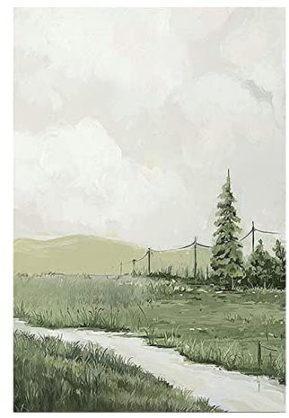 Ölbilder Auf Leinwand Handgemalt, Grünes Gras Pfad Bäume Zaun Landschaft Abstrakte Moderne Rahmenlose Original Handgemalte Ölgemälde Auf Leinwand Für Familienwand Wohnzimmer Esszimmer Home Ar