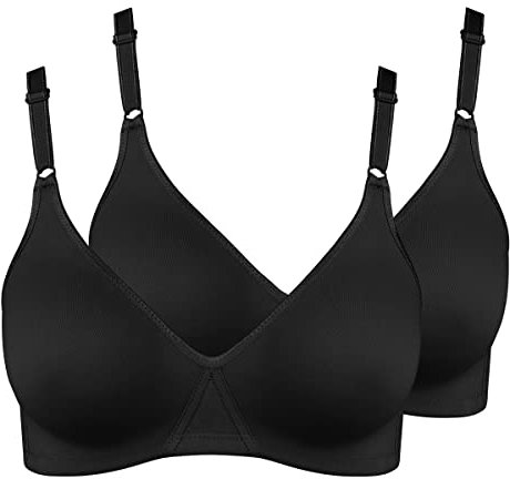 Nur Die 2er Pack Baumwoll BH bügelloser doppellagiger Softcup-BH Bra weich bequem unsichtbar nahtlos unter der Kleidung Damen, schwarz, 95B