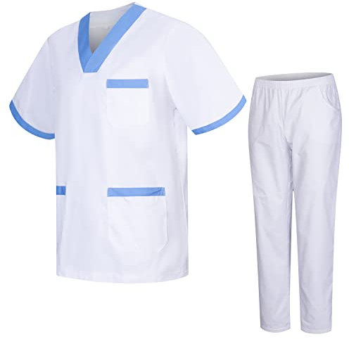 MISEMIYA - Uniforme Sanitario Unisex Uniformes Sanitarios MÉDICOS con Pantalon Blanco 817-8312-BLANCO - S, Banco 8171-2