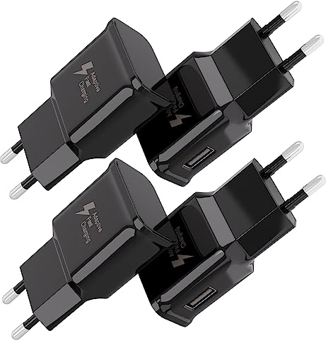 Adattatore Caricabatteria USB da Carica Batterie Cellulare, 4-Pack Caricatore Rapido Spina USB Compatibile con Samsung Galaxy S21 S20 S10 S9 S8 S7 Edge Plus, Note 8 9 10+, A03 A13 A32 A53 A54 iPhone