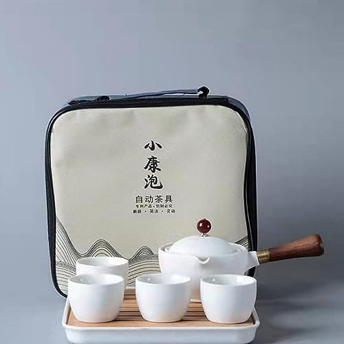 Scizorito Keramik Portable Travel Tee Set, chinesischer Kungfu Tee Set mit 360-Rotation Teekanne und Infuser, 4-Teetassen, Tee Tablett und Reisetasche (weiß)