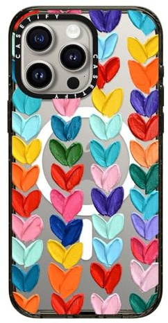CASETiFY Impact Schutzhülle für iPhone 15 Pro Max [Kompatibel mit Magsafe / 4X Falltest in Militärqualität / 2,5 m Fallschutz] – Clear Polka Daub Hearts - Schwarz