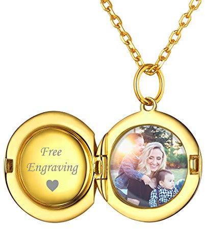 ChicSilver Goldene Medaillon zum öffnen, 925 Sterling Silber Runde Fotokette für Damen Mädchen, Personalisiert Halskette mit Bilder Amulett mit Geschenkebox für Geburtstag Valentinstag