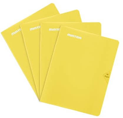 Mintra lot de 4 Cahiers 90gm agrafés en Couverture Polypro A4 Grands Carreaux SEYES (96 pages, Jaune)
